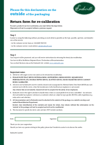 Return form for recertification of sieves
