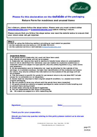 Return Form
