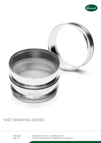Product data sheet Wet washing sieves